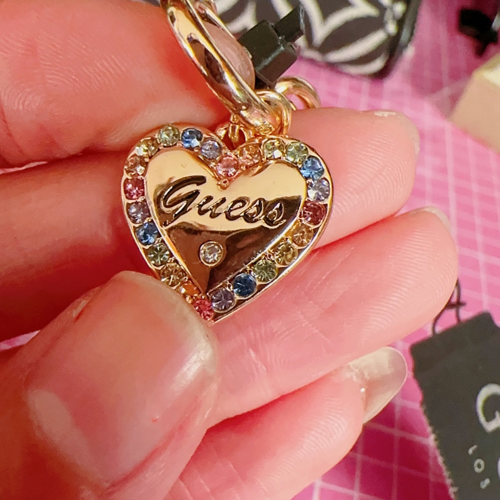 Guess logo heart colorful crystals paved adjustable bracelet